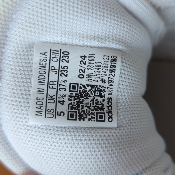 Adidas VL Court 3.0 Skateboard Lace-Up Leather Sneakers Big Girl 5 White Pink - Picture 7 of 16